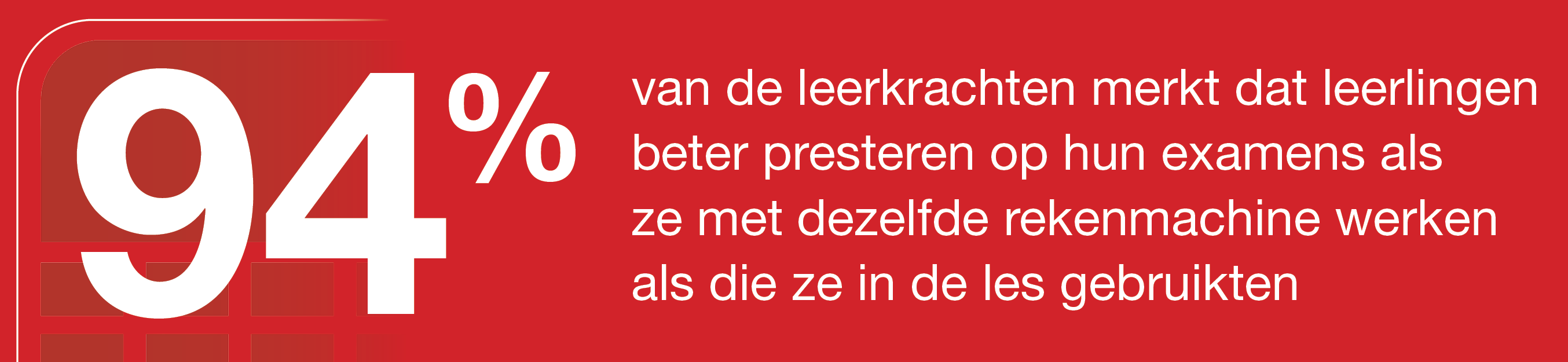 94% van de leerkrachten merkt dat leerlingen beter presteren op hun examens als ze met dezelfde rekenmachine werken als die ze in de les gebruikten